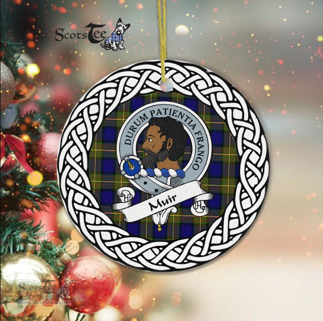 Muir Scottish Clan Crest and Celtic Tartan Ceramic Ornament Plaid Christmas Ornament Gifts