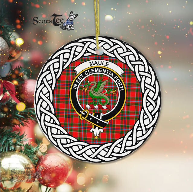 Maule Scottish Clan Crest and Celtic Tartan Ceramic Ornament Plaid Christmas Ornament Gifts