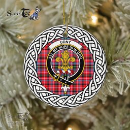 Udny Scottish Clan Crest and Celtic Tartan Ceramic Ornament Plaid Christmas Ornament Gifts