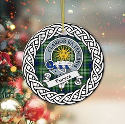 Purves Scottish Clan Crest and Celtic Tartan Ceramic Ornament Plaid Christmas Ornament Gifts