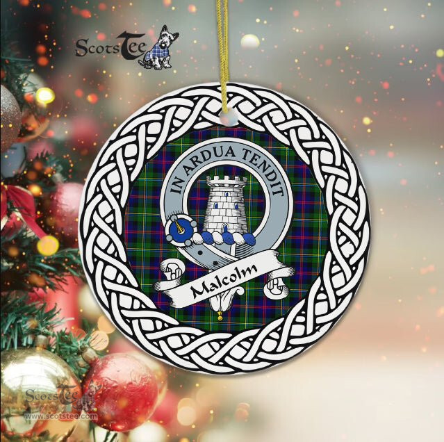 MalColm Scottish Clan Crest and Celtic Tartan Ceramic Ornament Plaid Christmas Ornament Gifts