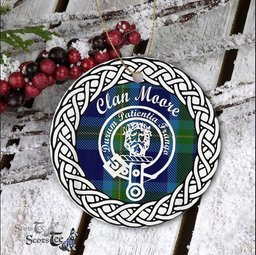 Moore Scottish Clan Crest and Celtic Tartan Ceramic Ornament Plaid Christmas Ornament Gifts