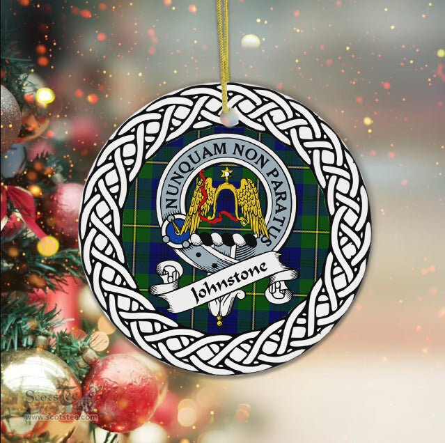 Johnstone Scottish Clan Crest and Celtic Tartan Ceramic Ornament Plaid Christmas Ornament Gifts