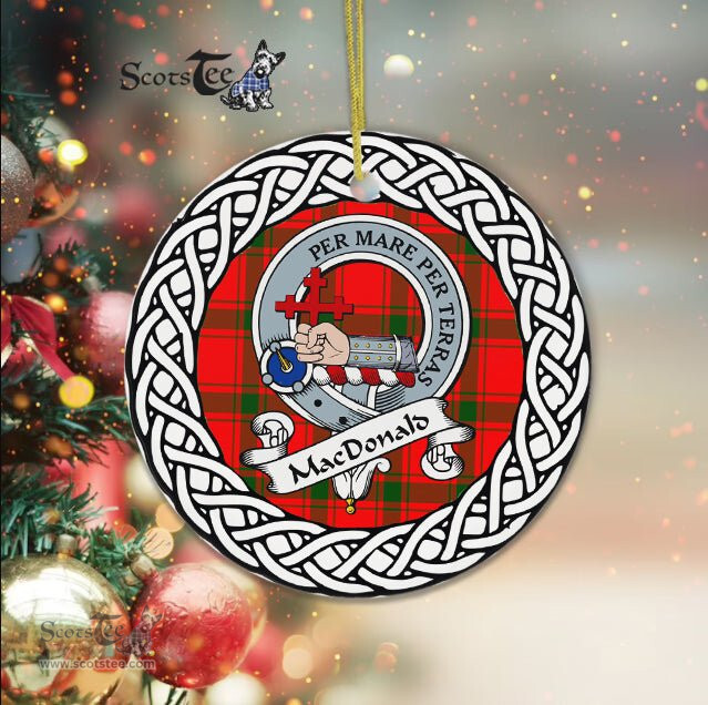 Macdonalds Of Sleat Scottish Clan Crest and Celtic Tartan Ceramic Ornament Plaid Christmas Ornament Gifts