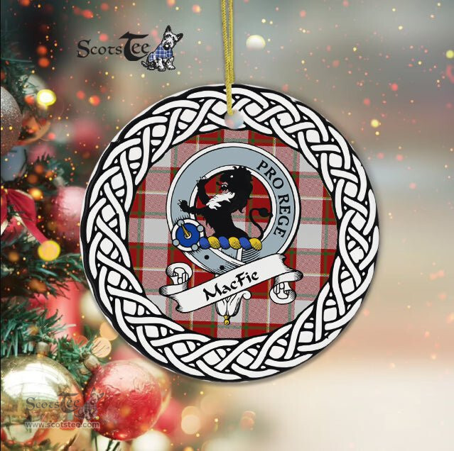 MacFie Scottish Clan Crest and Celtic Tartan Ceramic Ornament Plaid Christmas Ornament Gifts