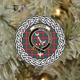 Hopkirk Scottish Clan Crest and Celtic Tartan Ceramic Ornament Plaid Christmas Ornament Gifts
