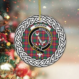 Hopkirk Scottish Clan Crest and Celtic Tartan Ceramic Ornament Plaid Christmas Ornament Gifts
