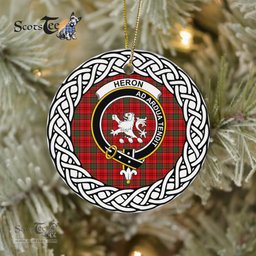 Heron Scottish Clan Crest and Celtic Tartan Ceramic Ornament Plaid Christmas Ornament Gifts