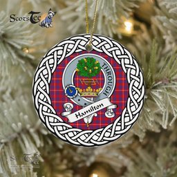 Hamilton Scottish Clan Crest and Celtic Tartan Ceramic Ornament Plaid Christmas Ornament Gifts