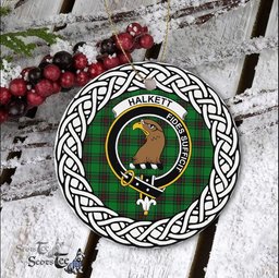 Halkett Scottish Clan Crest and Celtic Tartan Ceramic Ornament Plaid Christmas Ornament Gifts
