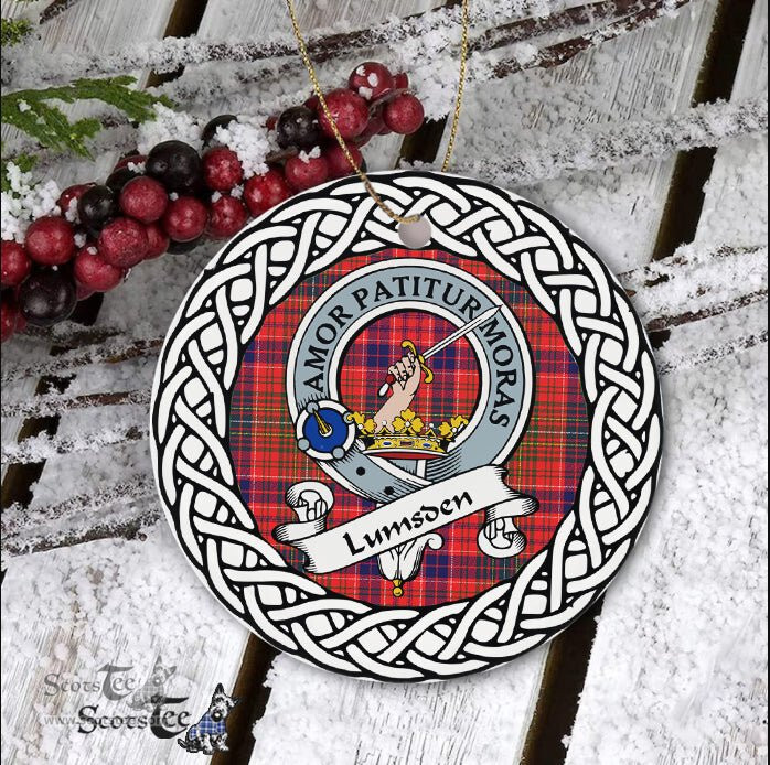 Lumsden Scottish Clan Crest and Celtic Tartan Ceramic Ornament Plaid Christmas Ornament Gifts