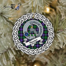 Hunter Scottish Clan Crest and Celtic Tartan Ceramic Ornament Plaid Christmas Ornament Gifts