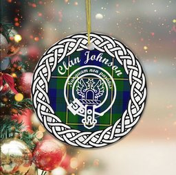 Johnson Scottish Clan Crest and Celtic Tartan Ceramic Ornament Plaid Christmas Ornament Gifts