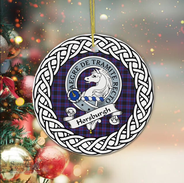 Horsburgh Scottish Clan Crest and Celtic Tartan Ceramic Ornament Plaid Christmas Ornament Gifts