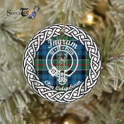 Ingram Scottish Clan Crest and Celtic Tartan Ceramic Ornament Plaid Christmas Ornament Gifts