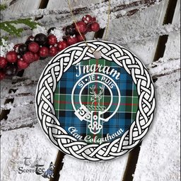 Ingram Scottish Clan Crest and Celtic Tartan Ceramic Ornament Plaid Christmas Ornament Gifts
