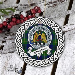 Johnstone Scottish Clan Crest and Celtic Tartan Ceramic Ornament Plaid Christmas Ornament Gifts