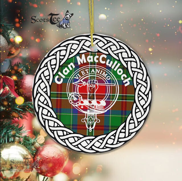 MacCulloch Scottish Clan Crest and Celtic Tartan Ceramic Ornament Plaid Christmas Ornament Gifts