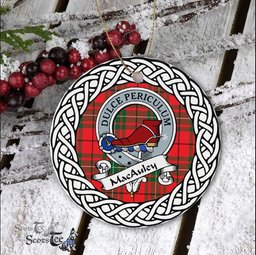 Macauley Scottish Clan Crest and Celtic Tartan Ceramic Ornament Plaid Christmas Ornament Gifts