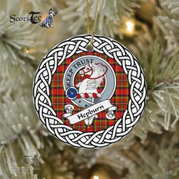 Hepburn Scottish Clan Crest and Celtic Tartan Ceramic Ornament Plaid Christmas Ornament Gifts