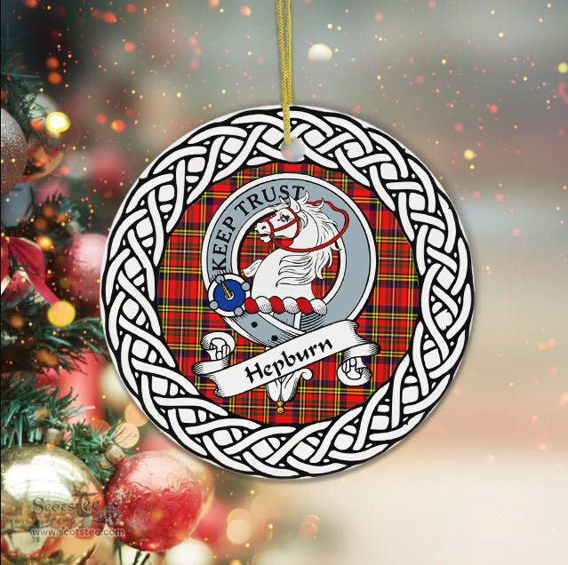 Hepburn Scottish Clan Crest and Celtic Tartan Ceramic Ornament Plaid Christmas Ornament Gifts