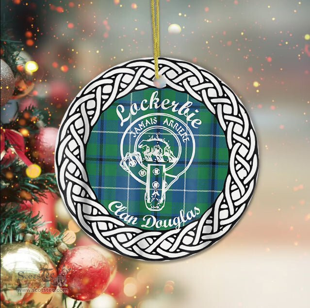 Lockerbie Scottish Clan Crest and Celtic Tartan Ceramic Ornament Plaid Christmas Ornament Gifts
