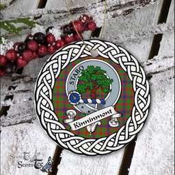 Kinninmont Scottish Clan Crest and Celtic Tartan Ceramic Ornament Plaid Christmas Ornament Gifts
