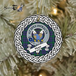 Hope Scottish Clan Crest and Celtic Tartan Ceramic Ornament Plaid Christmas Ornament Gifts