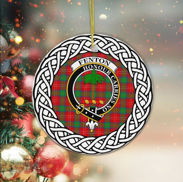 Fenton Scottish Clan Crest and Celtic Tartan Ceramic Ornament Plaid Christmas Ornament Gifts