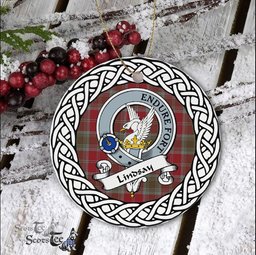 Lindsay Scottish Clan Crest and Celtic Tartan Ceramic Ornament Plaid Christmas Ornament Gifts