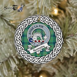 Kennedy Scottish Clan Crest and Celtic Tartan Ceramic Ornament Plaid Christmas Ornament Gifts