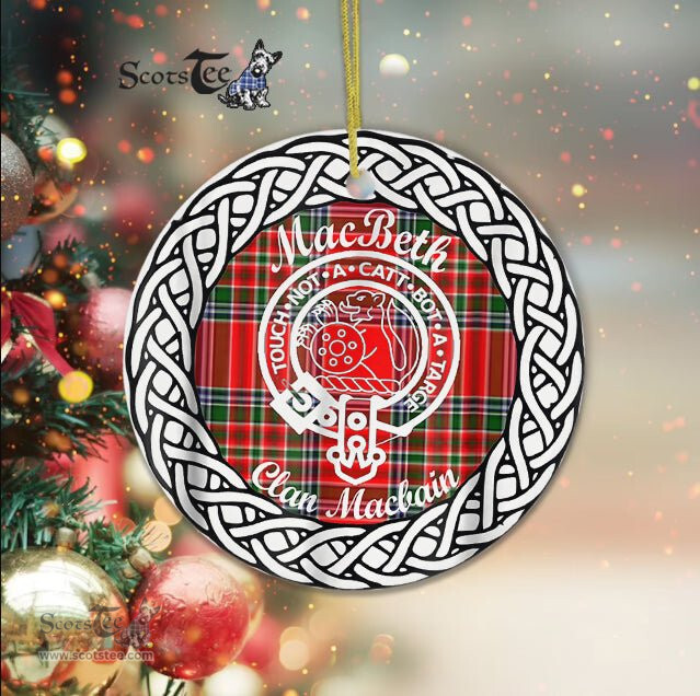 MacBeth Scottish Clan Crest and Celtic Tartan Ceramic Ornament Plaid Christmas Ornament Gifts