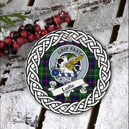 Leslie Scottish Clan Crest and Celtic Tartan Ceramic Ornament Plaid Christmas Ornament Gifts