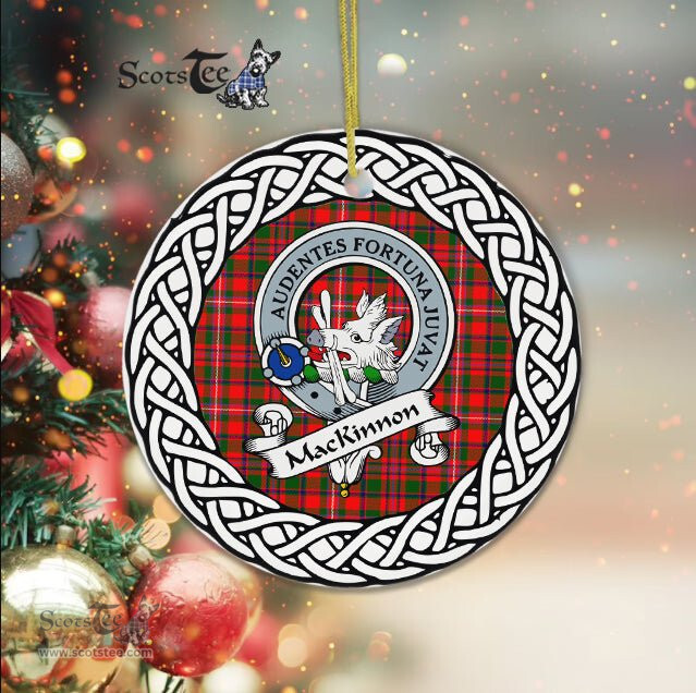 MacKinnon Scottish Clan Crest and Celtic Tartan Ceramic Ornament Plaid Christmas Ornament Gifts