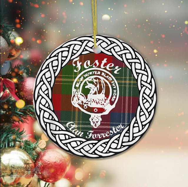 Foster Scottish Clan Crest and Celtic Tartan Ceramic Ornament Plaid Christmas Ornament Gifts