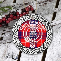 Hamilton Scottish Clan Crest and Celtic Tartan Ceramic Ornament Plaid Christmas Ornament Gifts