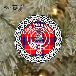 Hamilton Scottish Clan Crest and Celtic Tartan Ceramic Ornament Plaid Christmas Ornament Gifts