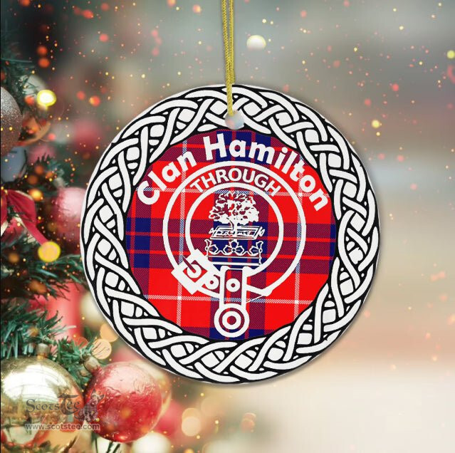 Hamilton Scottish Clan Crest and Celtic Tartan Ceramic Ornament Plaid Christmas Ornament Gifts