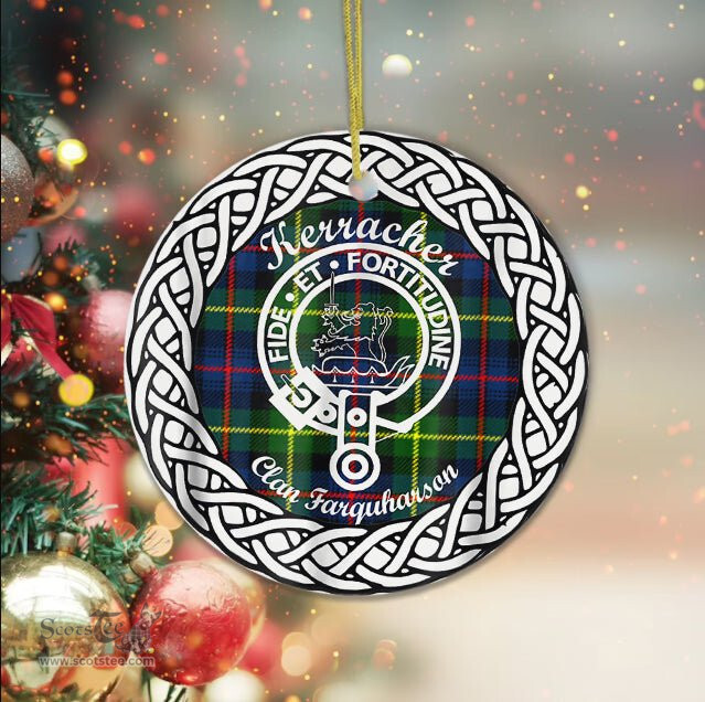 Kerracher Scottish Clan Crest and Celtic Tartan Ceramic Ornament Plaid Christmas Ornament Gifts