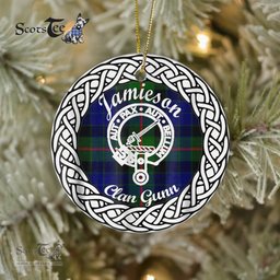 Jamieson Scottish Clan Crest and Celtic Tartan Ceramic Ornament Plaid Christmas Ornament Gifts