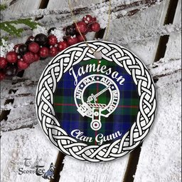 Jamieson Scottish Clan Crest and Celtic Tartan Ceramic Ornament Plaid Christmas Ornament Gifts