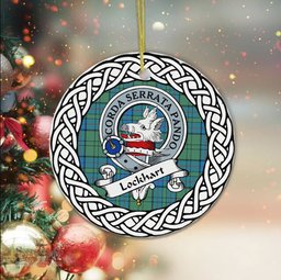 Lockhart Scottish Clan Crest and Celtic Tartan Ceramic Ornament Plaid Christmas Ornament Gifts
