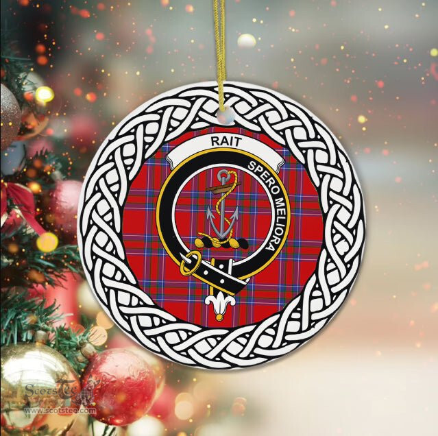 Rait Scottish Clan Crest and Celtic Tartan Ceramic Ornament Plaid Christmas Ornament Gifts