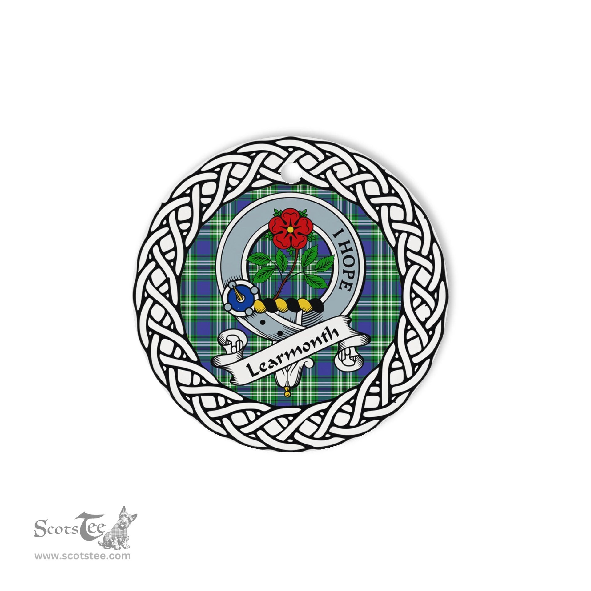 Learmonth Scottish Clan Crest and Celtic Tartan Ceramic Ornament Plaid Christmas Ornament Gifts