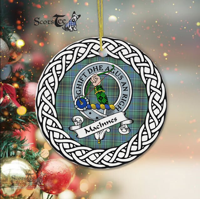 MacInnes Scottish Clan Crest and Celtic Tartan Ceramic Ornament Plaid Christmas Ornament Gifts