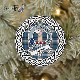 Napier Scottish Clan Crest and Celtic Tartan Ceramic Ornament Plaid Christmas Ornament Gifts