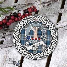Napier Scottish Clan Crest and Celtic Tartan Ceramic Ornament Plaid Christmas Ornament Gifts