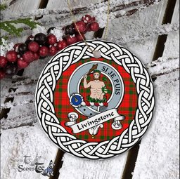 Livingstone Scottish Clan Crest and Celtic Tartan Ceramic Ornament Plaid Christmas Ornament Gifts