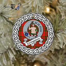 Livingstone Scottish Clan Crest and Celtic Tartan Ceramic Ornament Plaid Christmas Ornament Gifts