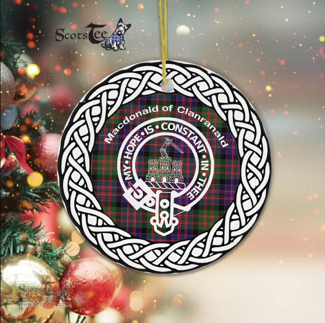 MacDonald Of Clanranald Scottish Clan Crest and Celtic Tartan Ceramic Ornament Plaid Christmas Ornament Gifts